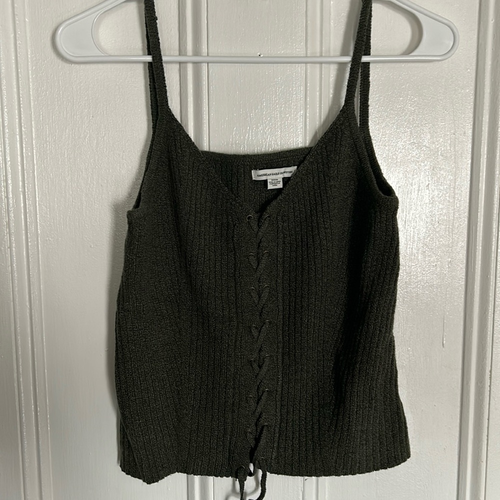 Olive green knitted tank top. Size medium.